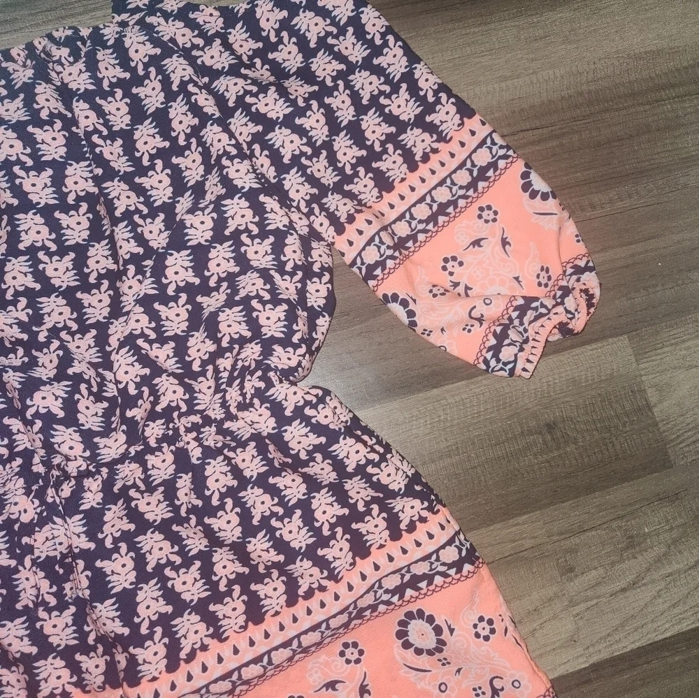 My Michelle Navy & Pink Paisley Romper. Size Large perfect for spring.Easter